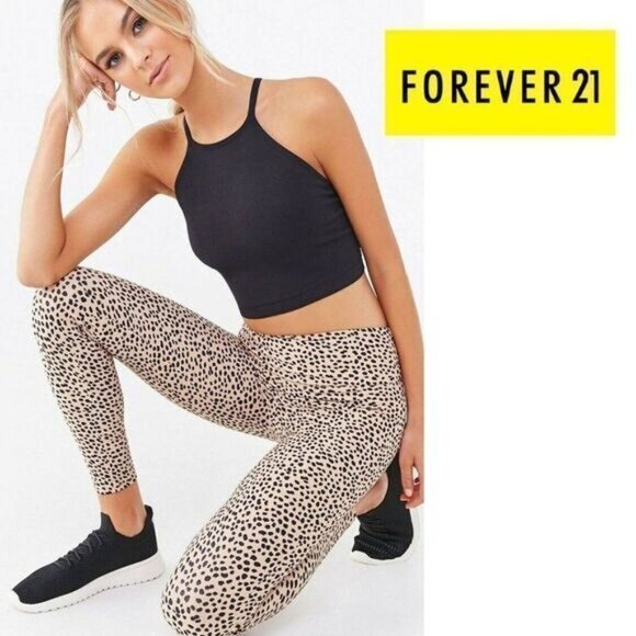 FOREVER 21 Women's High Waisted Yoga Leggings‎ Active Cheetah Print - Picture 1 of 10